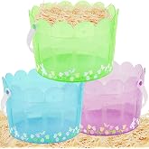 Zcaukya Easter Buckets, Set of 3, Green, Blue, Purple | Clear Kids Easter Baskets, With Handles, Empty Plastic Easter Pails, For Easter Party Favors