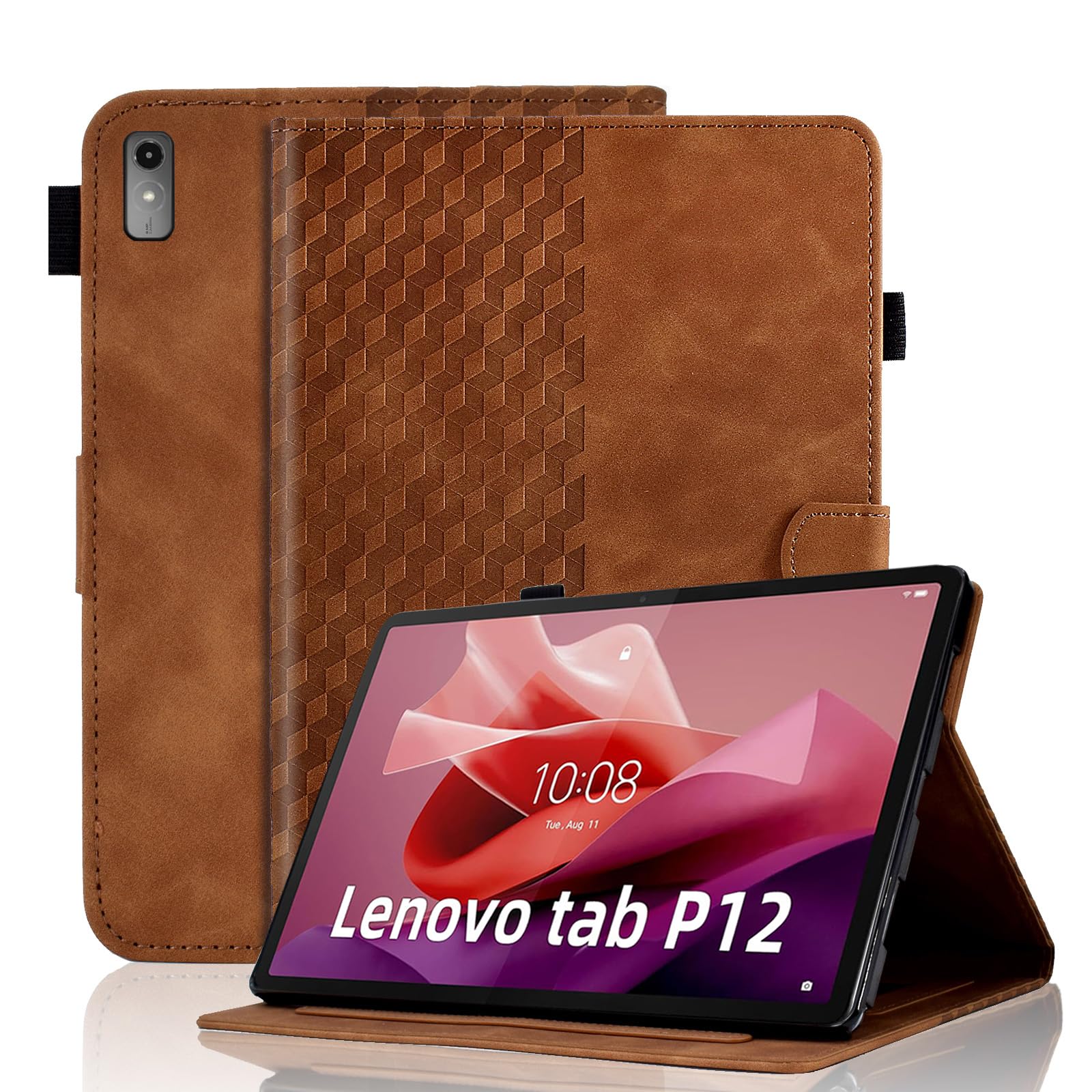 Vkooer Case for Lenovo Tab P12 12.7 inch 2023 Leather Folio Cover with Multi Angle Viewing Stand Smart Shell Fit Lenovo Tab P12 Tablet, Brown