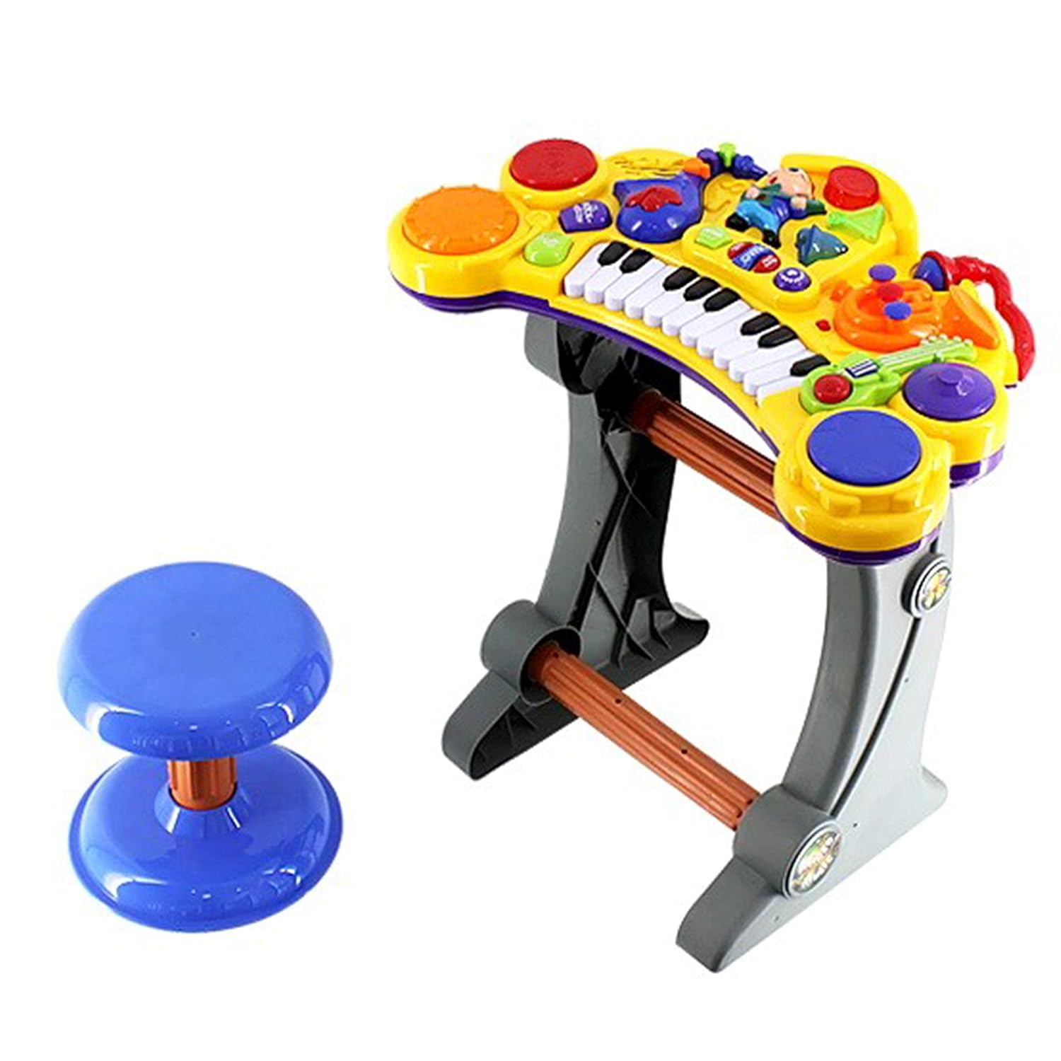 2 in 1 Kids Electronic Keyboard & Drum Set with Microphone & Stool