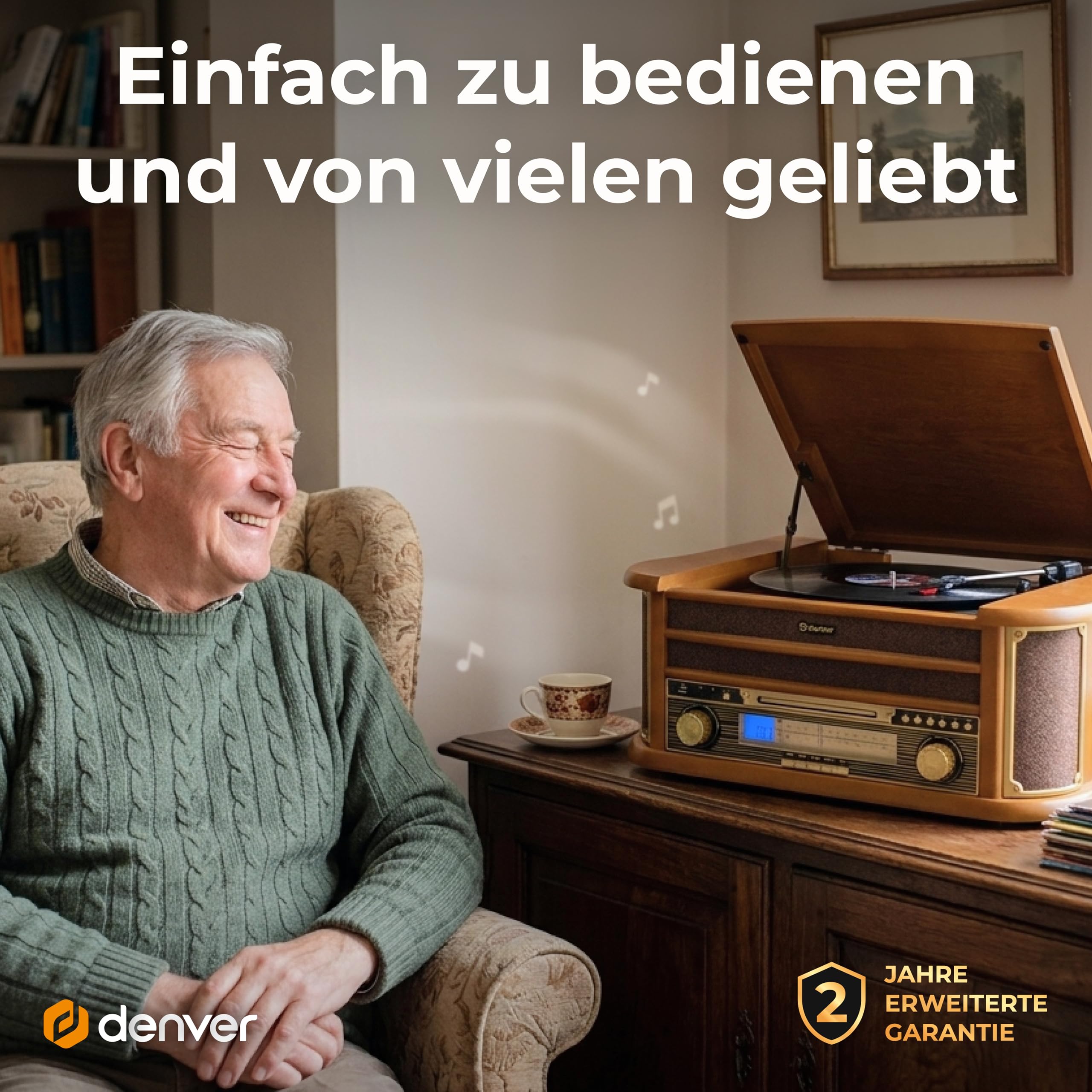 Denver MCR-50 Retro Musikanlage mit Plattenspieler mit Lautsprecher, Braun - Schallplattenspieler mit USB, Kassette & CD Support 3
