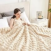 Serenhom 60x80 Inches Ultra-Soft Fuzzy Faux Fur Plush Twin Size Blanket - Thick, Warm Sherpa for Couch, Sofa, Bedroom, Camping - Decorative Blanket for Cozy Warmth, Bubble Khaki