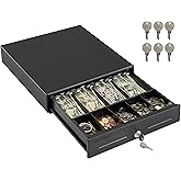 Volcora 13" Electronic Cash Register Drawer for Point of Sale (POS) System with 4 Bill 5 Coin Cash Tray, Removable Coin Compartment, 12-24V, RJ11/RJ12 Key-Lock, Black - for Small Businesses