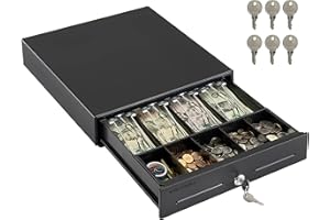 Volcora 13" Electronic Cash Register Drawer for Point of Sale (POS) System with 4 Bill 5 Coin Cash Tray, Removable Coin Compartment, 24V, RJ11/RJ12 Key-Lock, Media Slot, Black - for Small Businesses