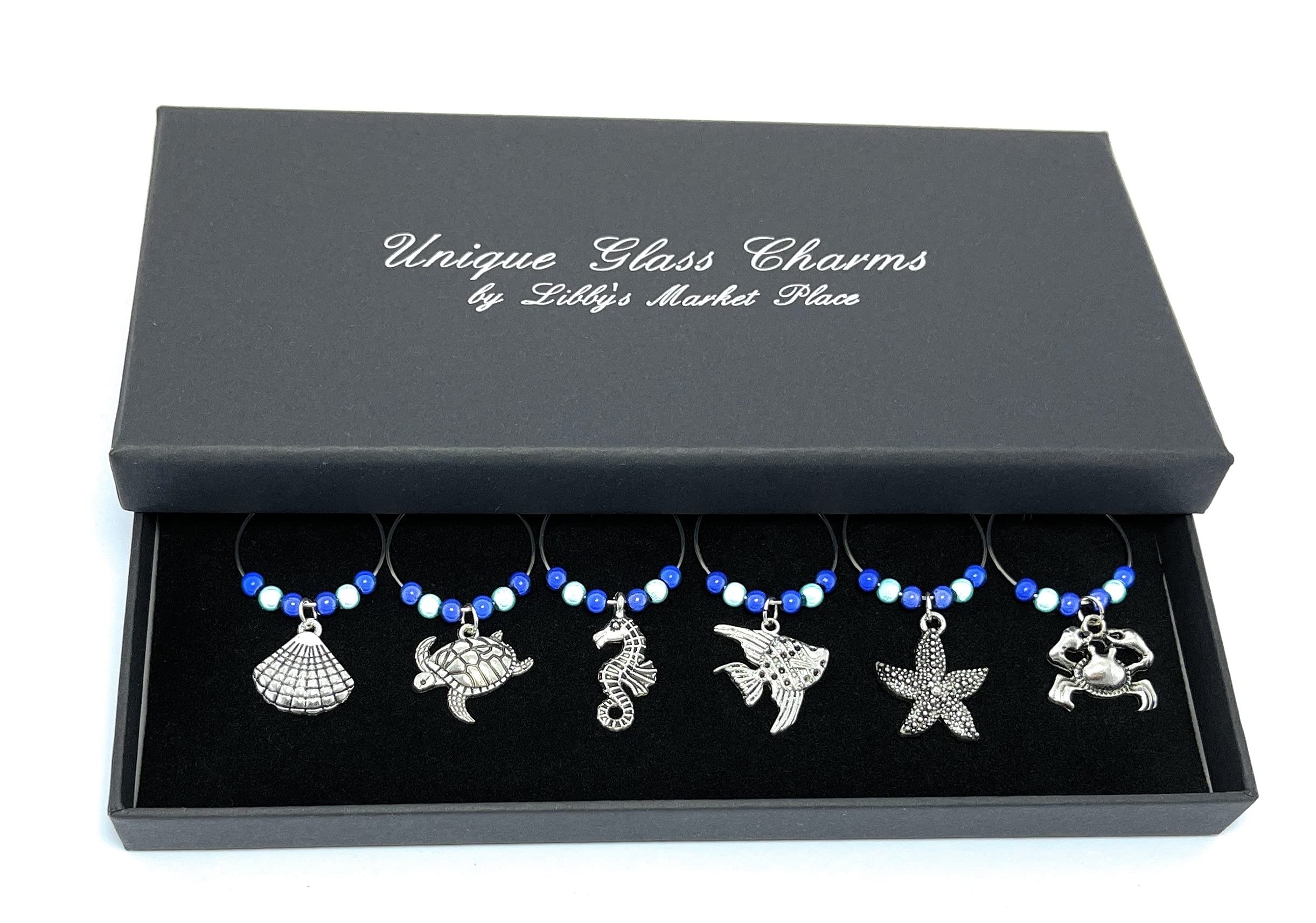 Libby's Market Place In The Sea Wine Glass Charms with Gift Box