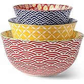 Metahom Ceramic Mixing Bowls for Kitchen, Colorful Nesting Bowls, Large Serving Bowls for Prepping, Baking, Mixing, Salad, Microwave Dishwasher Safe, 3.7/2.3/1.4 Qt, Set of 3