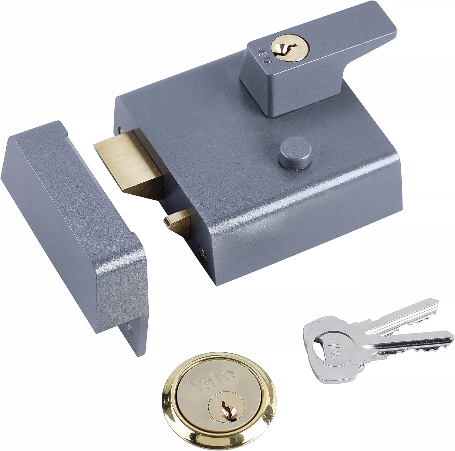 Yale P-1-DMG-PB-60 Double Locking Nightlatch, 60 mm Backset, High Security, can be Locked from Inside with Key