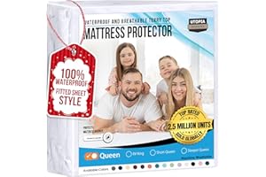 Utopia Bedding Waterproof Mattress Protector Queen Size, Premium 200 GSM Terry Mattress Cover, Soft & Breathable Bed Cover, Fitted Sheet Style with Stretchable Deep Pockets 17" (White)