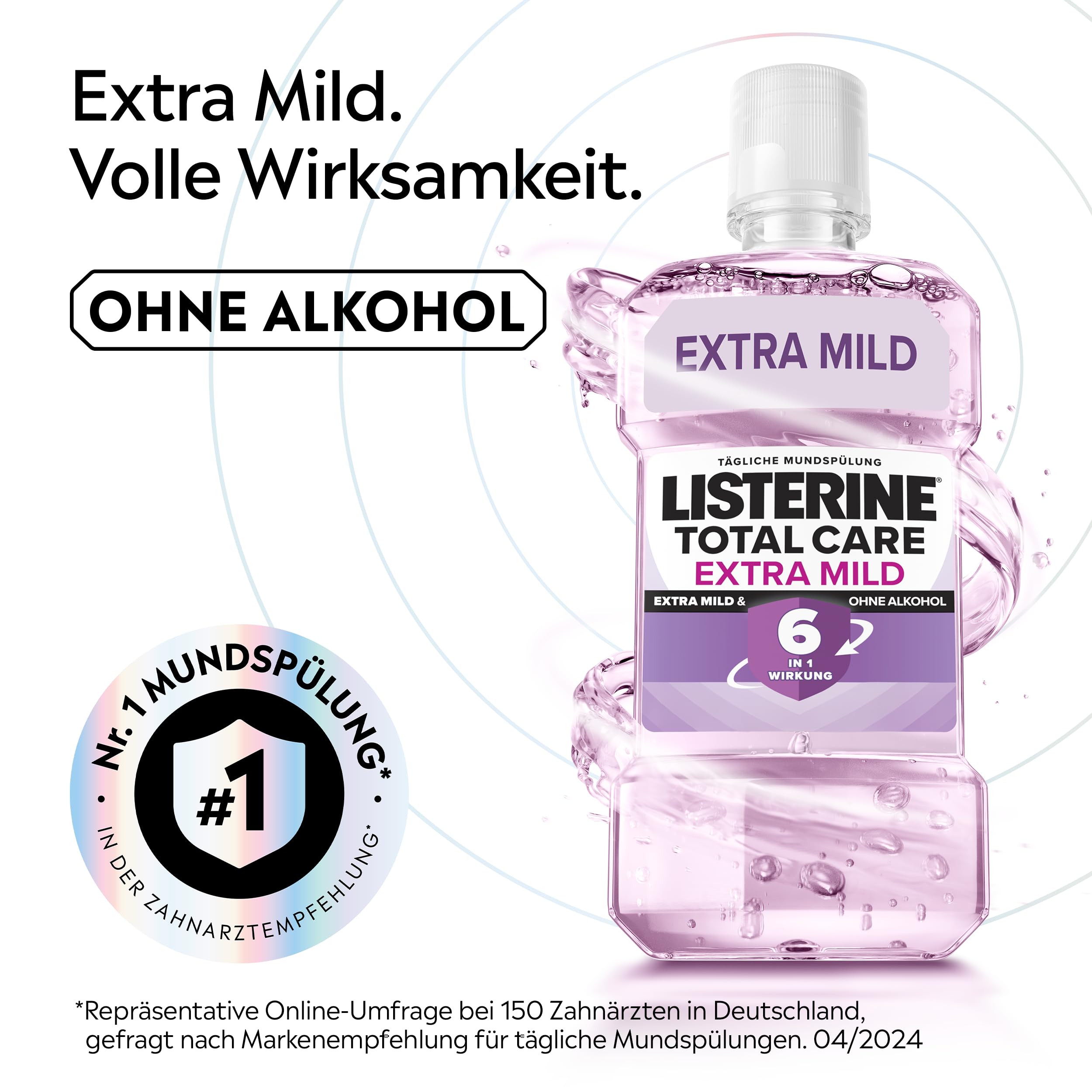 LISTERINE Total Care Extra Mild 500 ml, schützende Mundspülung ohne Alkohol gegen Karies mit 6 in 1 Wirkung, antibakterielles Mundwasser schützt vor Zahnfleischproblemen, bis zu 24h frischer Atem 2