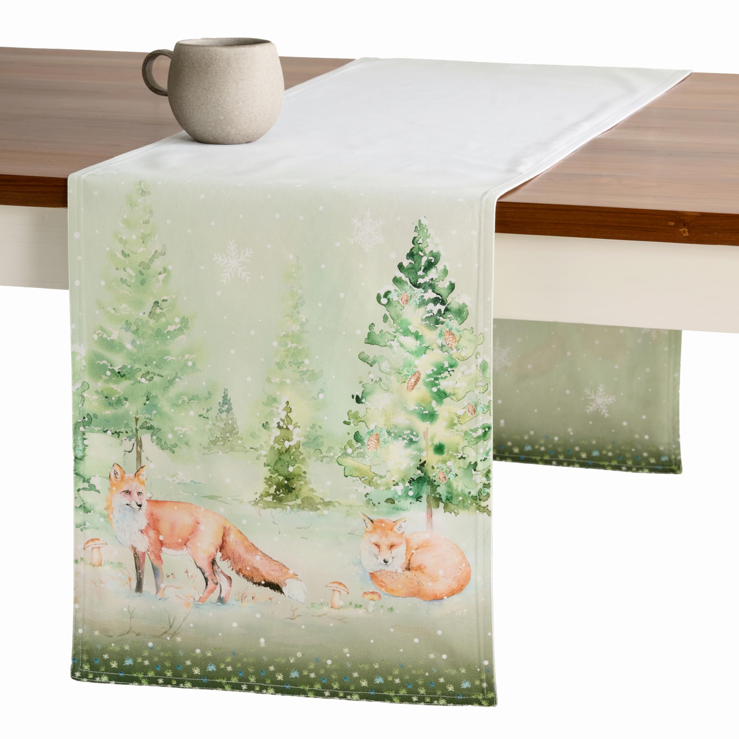 Maison d' Hermine Table Runner 100% Cotton Double Layer Table Runners 108 inches Long for Thanksgiving Christmas Decorations Home Kitchen Dining Party Wedding (Winter Mornings, 14.5" x 108") Image