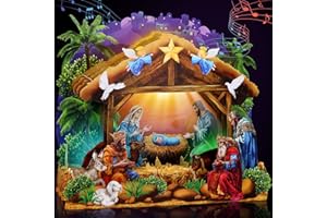 FaCraft Religious Nativity Musical Christmas Cards, 10"x7" Handmade 5-Layer 3D Pop Up Christmas Cards Gift Jesus Christ Birth Scene Decoration with Envelope, Blank Note, Seal, for Family Friends Kids