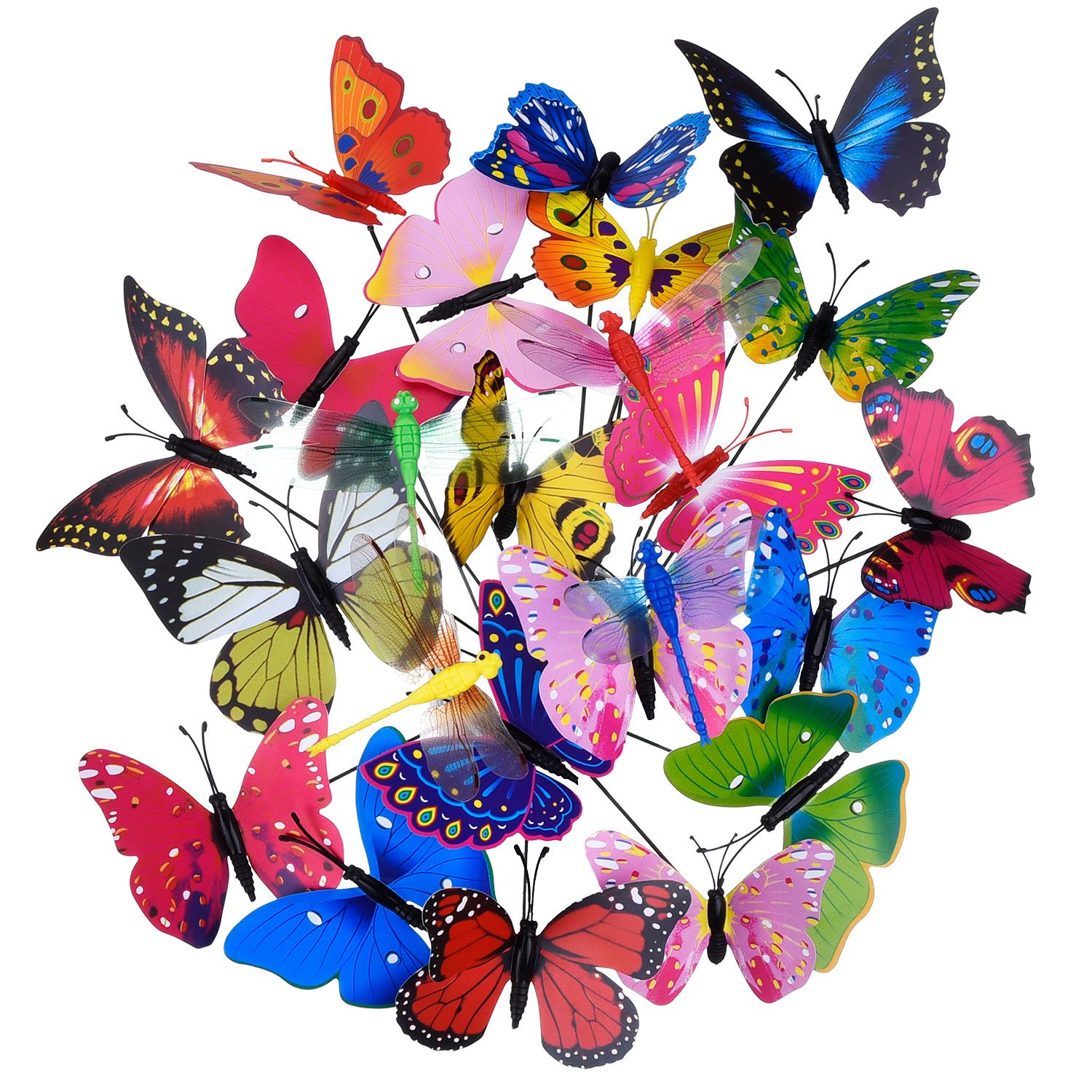 Shappy 20 Pieces Garden Butterflies Stakes and 4 Pieces Dragonflies Stakes Garden Ornaments for Yard Patio Party Decorations, Totally 24 Pieces (Normal)