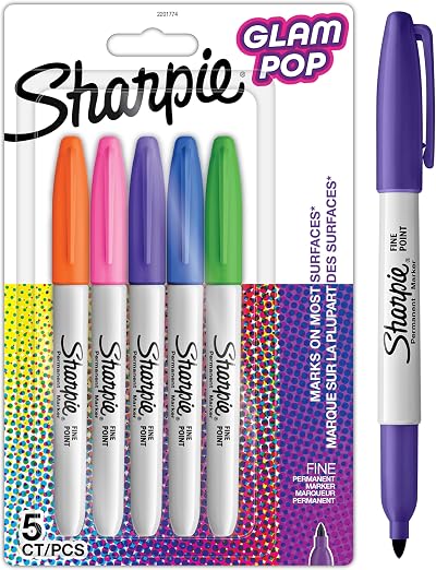 Sharpie Glam Pop Permanent Markers Fine Point 5 Assorted Colours
