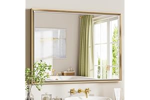 QueenFun 40 x 30 Gold Bathroom Mirror, Brushed Gold Beveled Bathroom Mirror, Shatterproof Large Gold Frame Rectangle Mirror, Brushed Brass Gold Framed Vanity Mirror Vertical/Horizontal Wall-Mounted