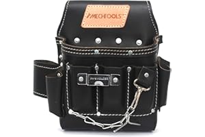 Mechtools Electrician Tool Pouch, Oil Tanned Leather Tool Belt Pouch with 10 Pockets, Professional Construction & Electrical 