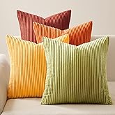 Topfinel Fall Burnt Orange Decorative Throw Pillows Covers 24x24 Inch Set of 4,Yellow Green Gradient Series Corduroy Striped Square Pillow Case,Western Modern Cushion Cover for Couch Sofa Bedroom
