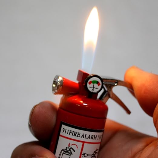 A lighter that looks like a tiny fire extinguisher that you can buy as a funny present