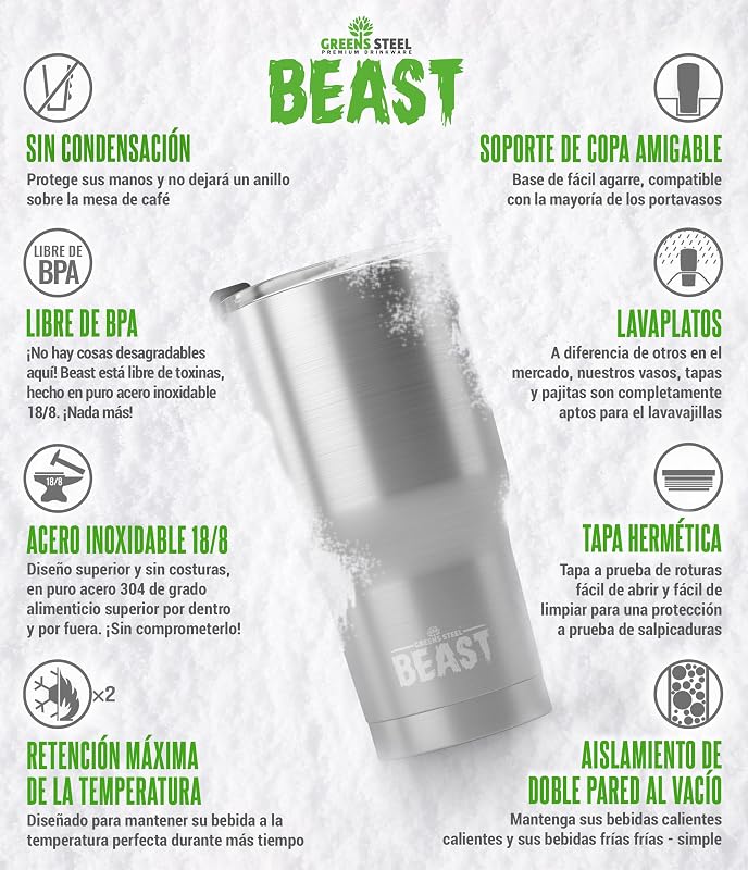 Beast Tumbler – 1100 ml (40 oz), Rosa Ponqué | Vaso de acero inoxidable reutilizable con aislamiento al vacío | con 2 pajitas y cepillo de limpieza | Termo de viaje de doble pared