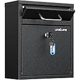 Uniclife Wall Mount Mailbox for Outside, Black Locking Mailbox | Anti-Theft Function, Heavy Duty, Small Mailbox with Key Lock, Safe Key Drop Box, Steel Cash Drop Box for Home Office, Black