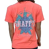 Southern Attitude Nautical Compass Snappy Turtle Heather Coral Short Sleeve T-Shirt