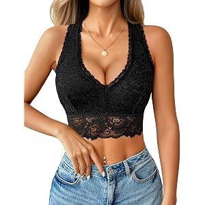 Avidlove Lace Bralettes for Women V Neck Racerback Cami Crop Tops Non-Padded