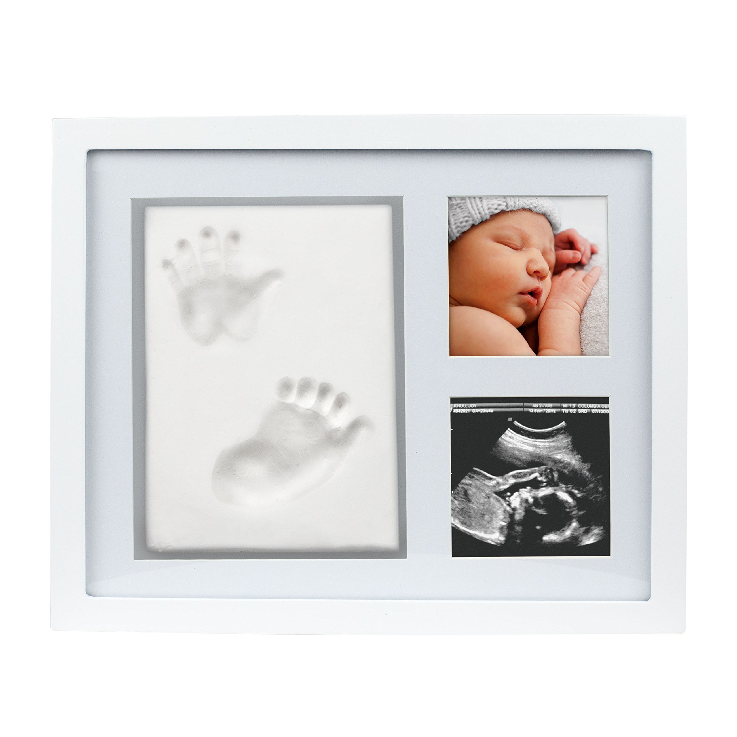 Pearhead Babyprints Newborn Baby Handprint and Footprint Photo Frame Kit, No Bake Clay, Newborn Baby Registry Must Haves, Baby Shower, White, White