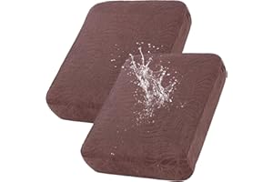 KELUINA 100% Waterproof Couch Cushion Covers, Stretch Leaf Jacquard Sofa Seat Cushion Slipcovers Washable Furniture Protector for Armchair Loveseat Sofa Chaise (Brown,2)