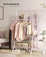 SONGMICS Double Clothes Rack on Wheels 83-120 cm Heavy Duty Pink HSR133R01 view 2