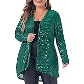 Agnes Orinda Plus Size Sequin Cardigans for Sparkly Long Sleeve Open Front Outerwear Coat Shimmer Glitter Jacket