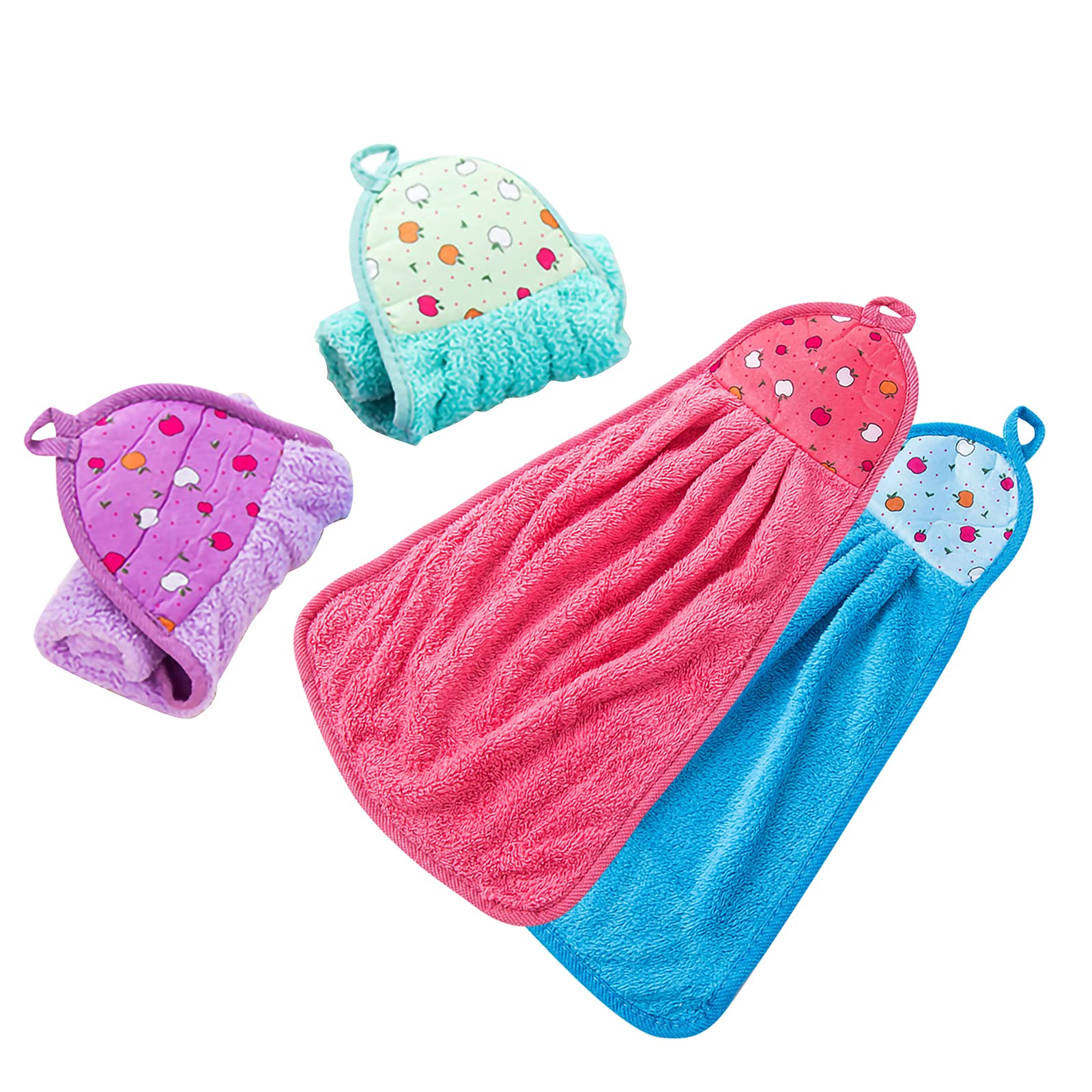 Icecode 2 Pcs Random Color Hand Towel Hanging Kitchen Hand Dry Towel Fast Dry Soft Dish Wipe Cloth for Kitchen Bathroom Use