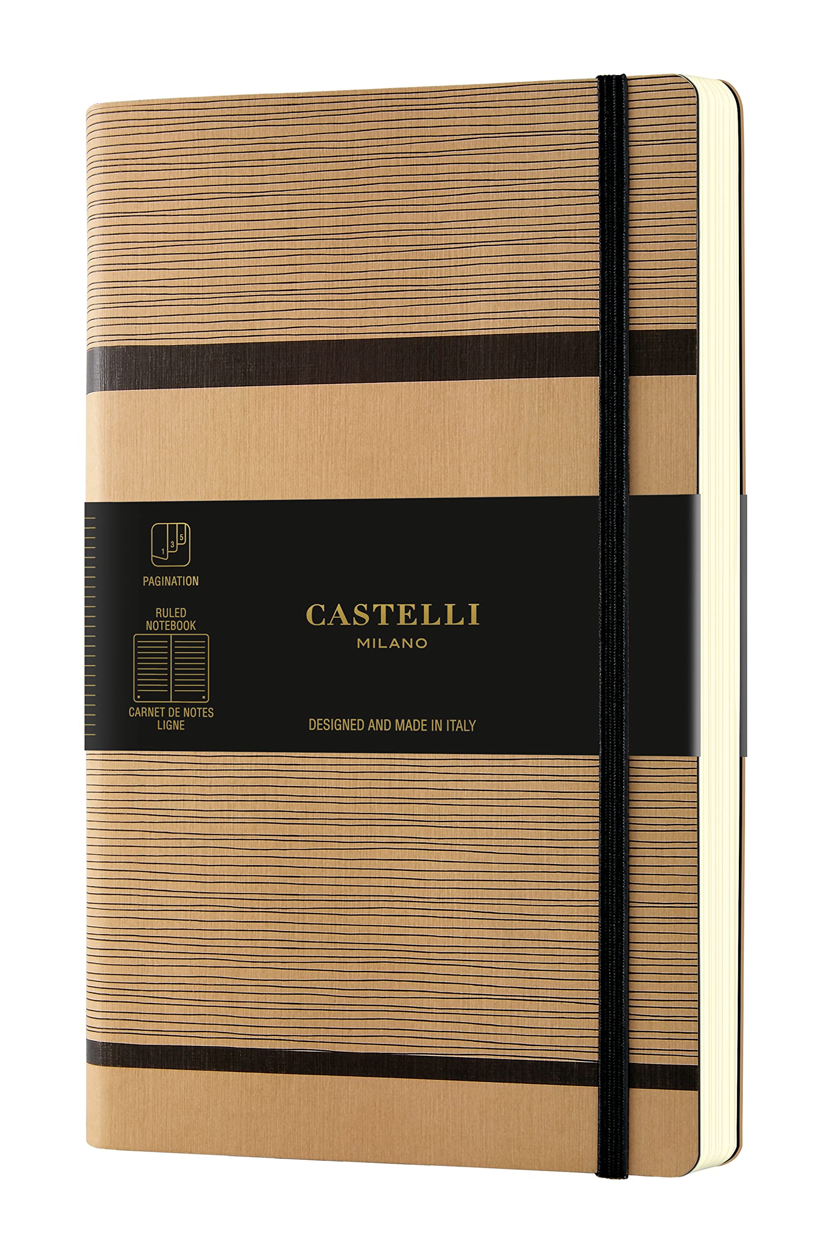 Castelli Milano Tatami Beige Cappuccino Notebook 13x21 cm Stripe Flexible Cover 240 Pag