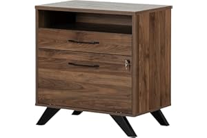 South Shore Helsy 2-Drawer File Cabinet Natural Walnut, Scandinavian