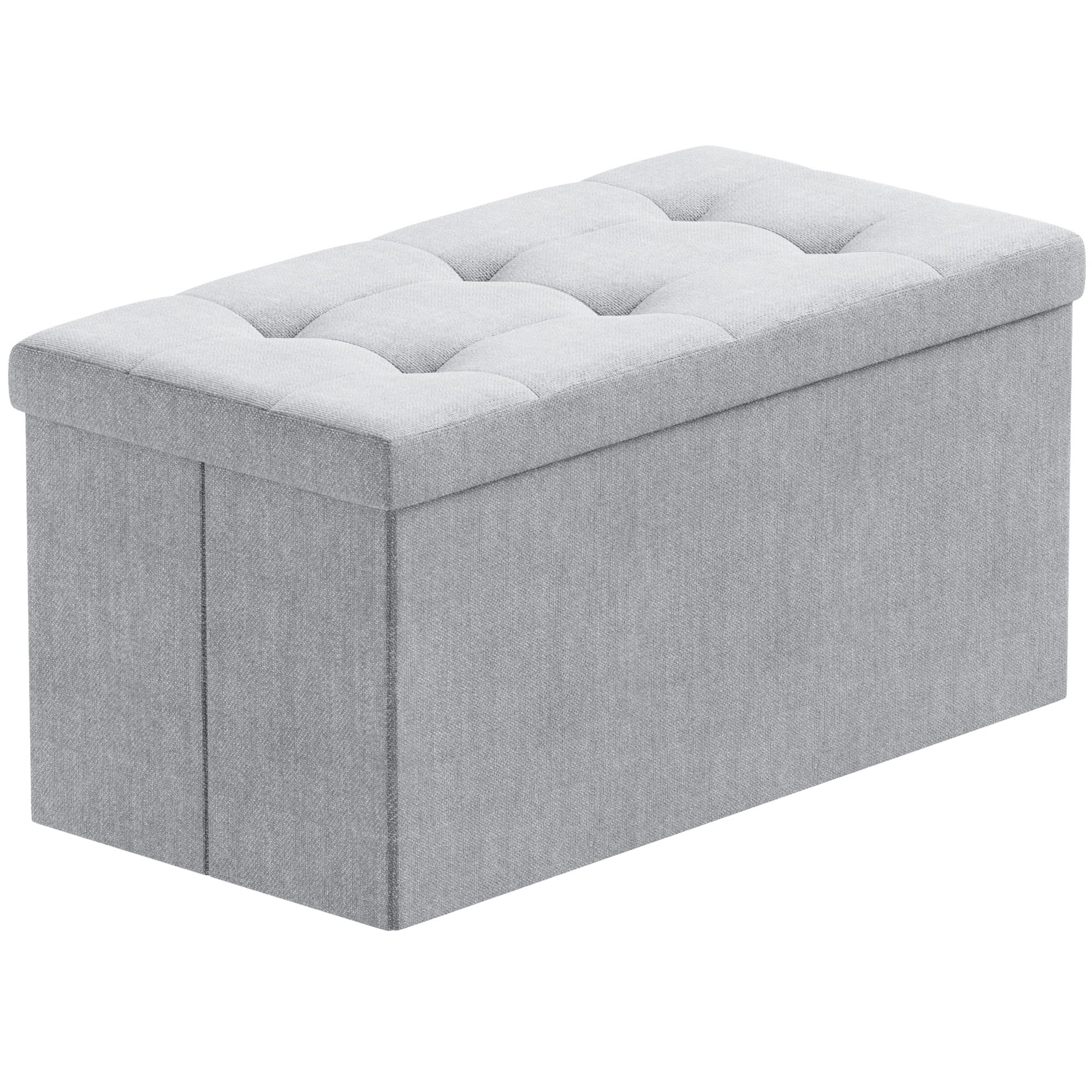 BRIAN & DANY Folding Linen Storage Boxes Footstool Ottoman, Foot Rest Stool, Foldable Seat Bench Footrest - Gray, 76 x 38 x 38 cm