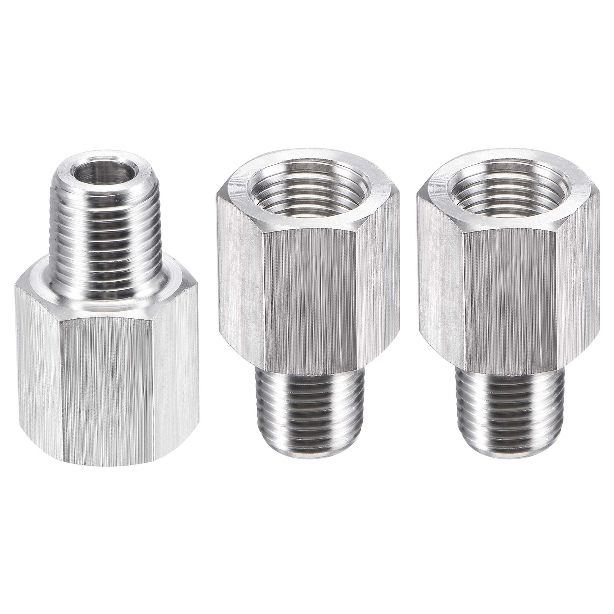 sourcing map Pipe Fitting Reducer Adapter 1/8" NPT Male x 1/8" NPT Female for Water Oil Air Pressure Gauge Temp Sensor, Stainless Steel, 3pcs