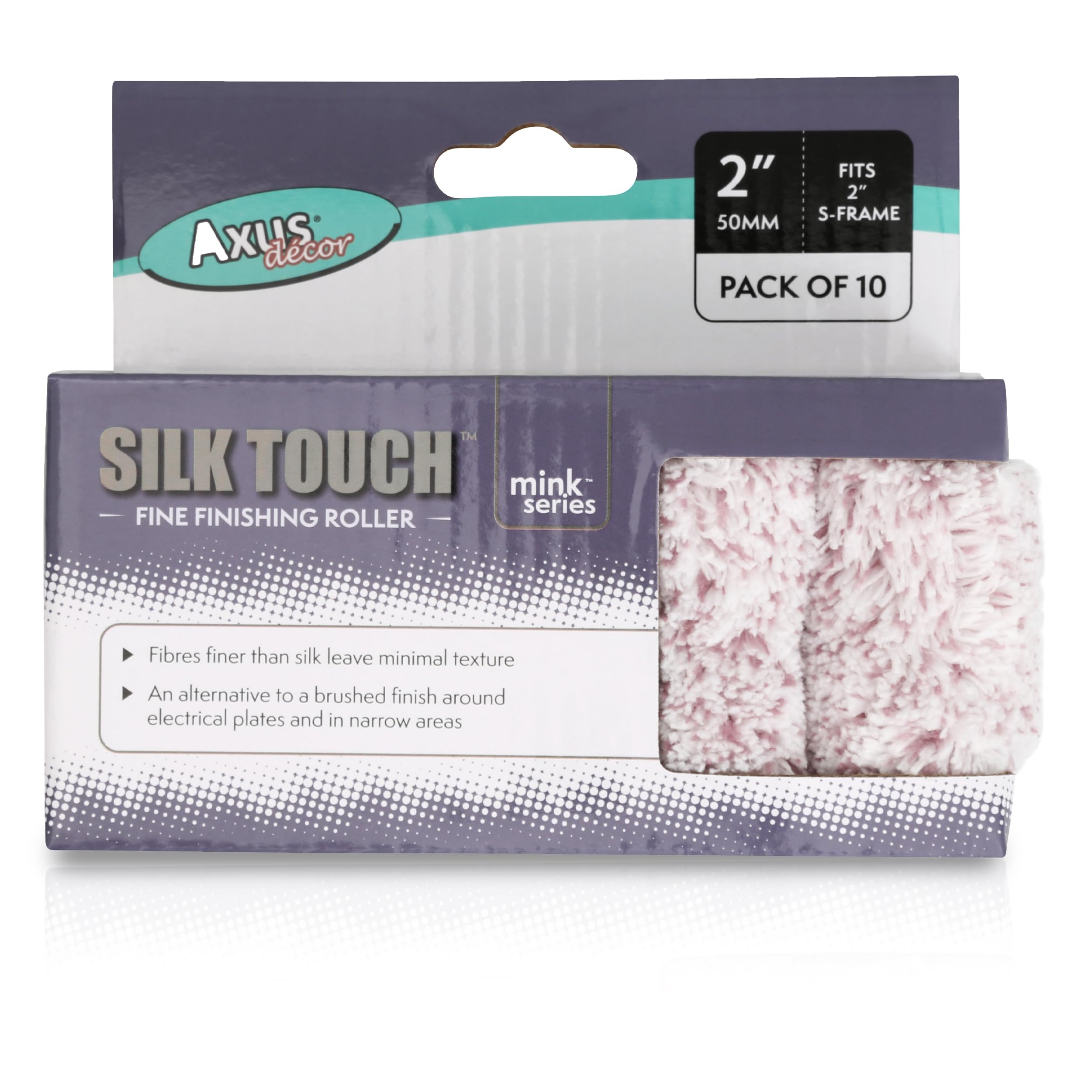 Axus Decor Silk Touch Roller, Medium Pile (Mink Series) for Professional & DIY Projects, Suitable for Smooth & Slightly Textured Walls or Ceilings, Compatible with Mini Frame - 2"/50mm,10Pk