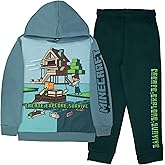 Minecraft Boys 2-Piece Fleece Sweatshirt and Pants Set, Pullover Hoodie and Jogger Bundle for Kids