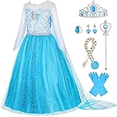 Gridamea Elsa Dress Up for Girls - Anna Princess Costume for Kids with Crown,Wand,Gloves for Party/Cosplay/Wedding 3-10 Years