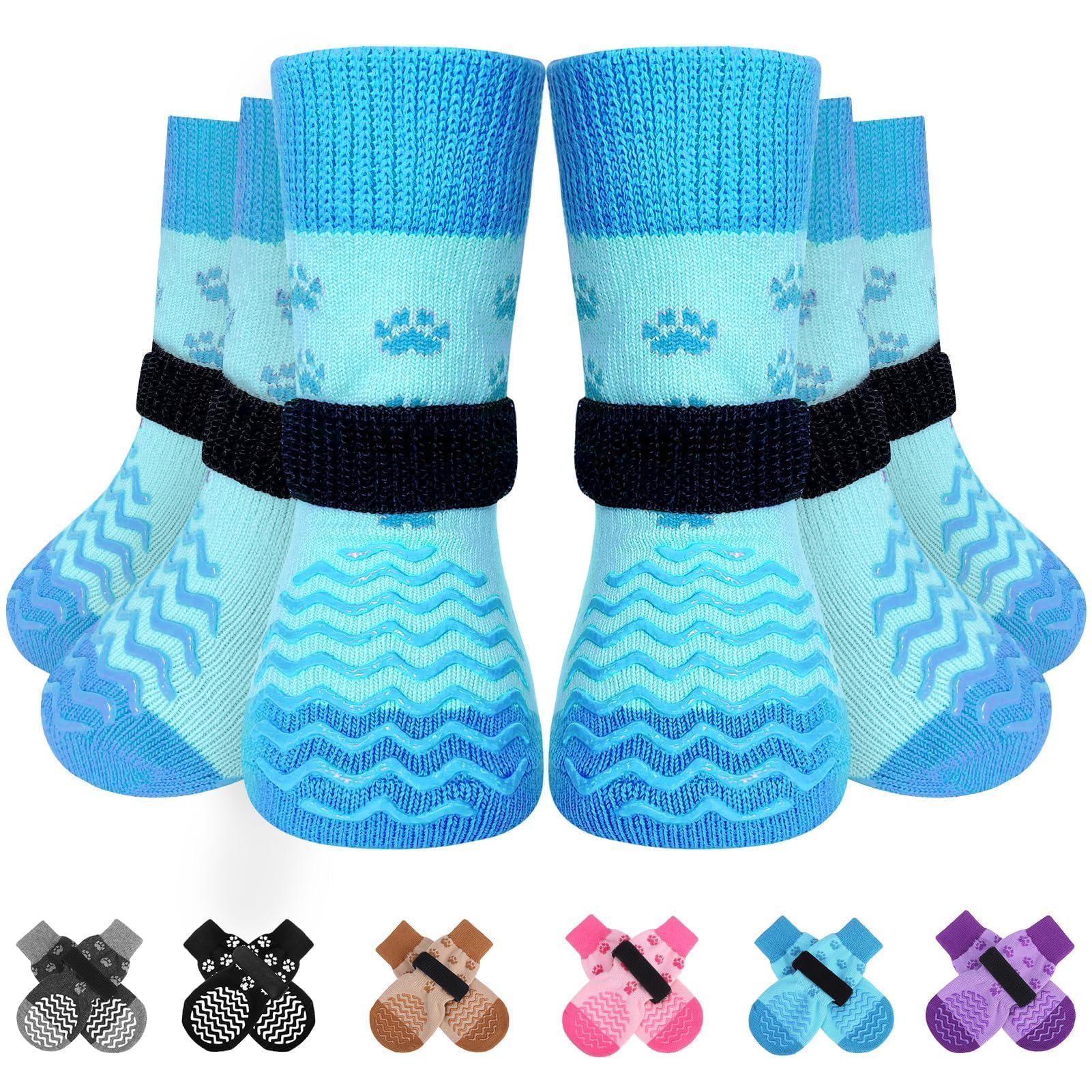 EXPAWLORER Anti-slip Dog Socks - Double Sides Dog Socks with Grips Large Coverage, Stop Licking for Injured Paws, Soft Paw Protector Gripper Socks for Hardwood Floors Indoor, Blue X-Small