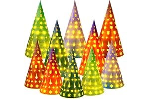 Kathfly 10 Set Christmas Luminary Paper Bags with Flameless Tea Lights Cone Shaped LED Candle Bags Xmas Flame Resistant Candle Lantern Christmas Tree Luminary for Xmas Wedding Birthday Party Decor
