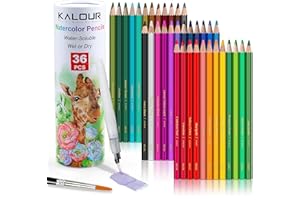KALOUR Watercolor Pencils with Brush, 36 Colors, Blendable Wet or Dry, Ideal for Coloring Books and Art