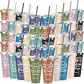 Uiifan 50 Pcs Christian Gifts Cups Bulk for Women Bible Verse Christian Tumblers with Lids and Straw 24oz Religious Church Gifts for Women Church Volunteers (Morandi Color,Bible)