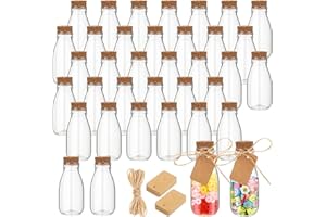 Roshtia 48 Pcs 4oz Plastic Mini Potion Bottles with Cork Lids Small Clear Favor Jars Sand Art Bottles Tiny Jars with Twine and Tags for Wedding Birthday Baby Shower Party Candy DIY Crafts Gifts