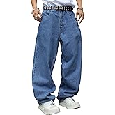 MZNBURAM Men's Y2K Baggy Jeans - Loose Fit Wide Leg Vintage Denim Pants Casual Hip Hop Streetwear Trousers