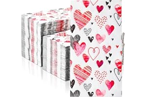 JINEI 200 Pcs Valentine's Day Guest Paper Hand Towels for Bathroom Disposable Napkins Heart Decorative Napkins Dinner Beverage 2 Ply Cocktail for Holiday Wedding Anniversary Party (Sweet Style)