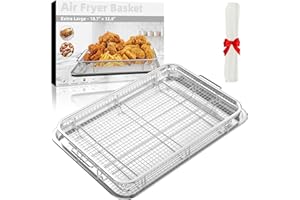 18.6”x12.8” Air Fryer Basket, YEPATER Extra Large Stainless Steel Air Fryer Basket Pan and Crisper Tray with 30 Parchment Pap