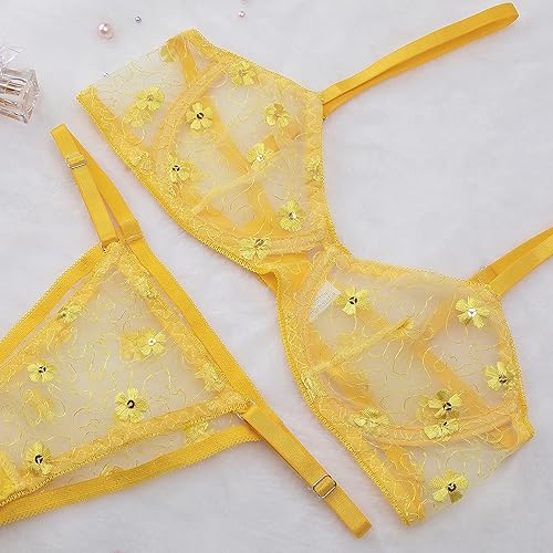 ADSEXY Women's Sexy Lace Lingerie Sets Floral Sheer Chinese