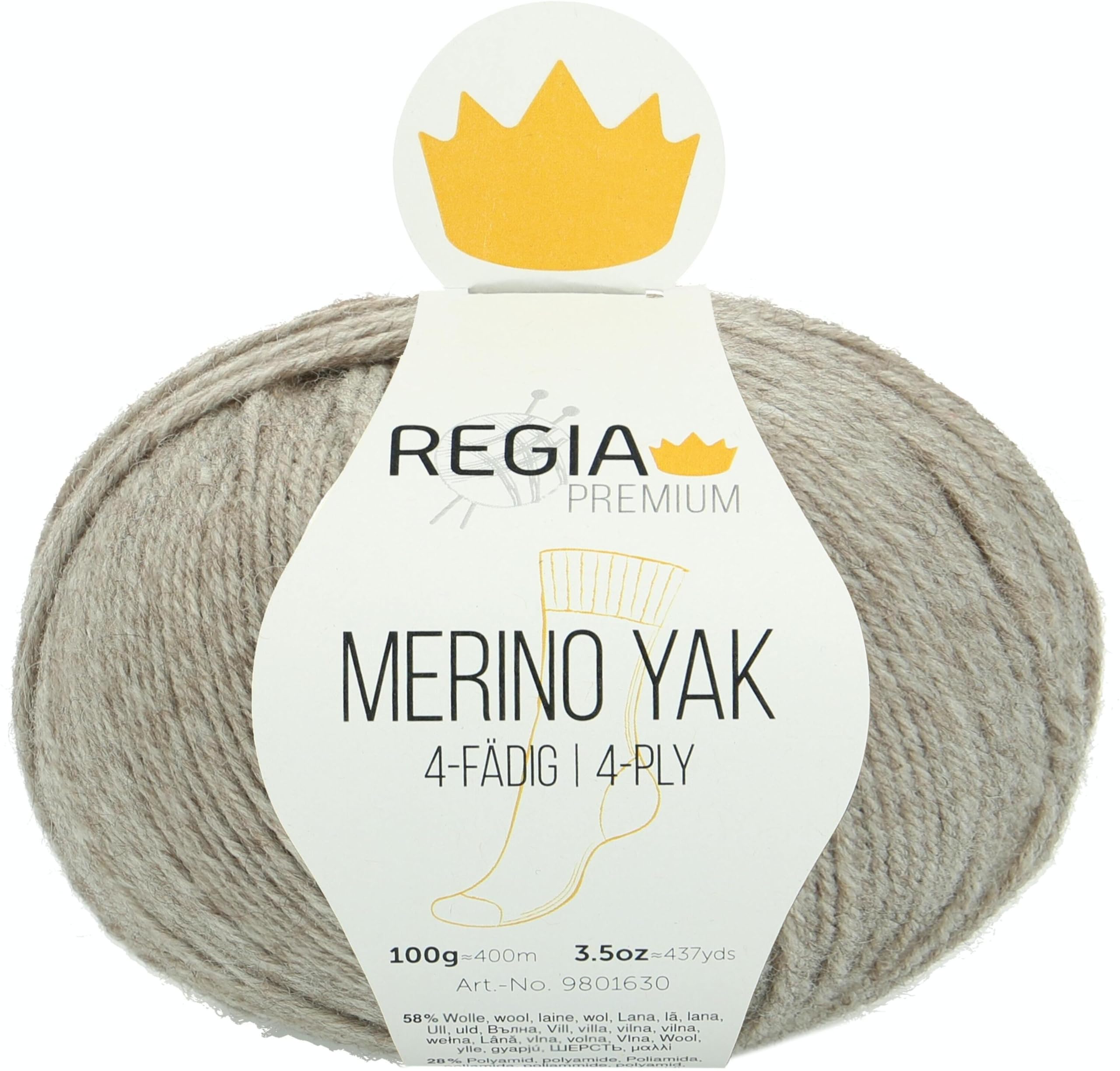 Regia Premium Merino Yak Hand Knitting Yarn, Sock Yarn, 100g Ball, 9801630-07504, 58% Wool, 28% Polyamide, 14% Yak, Beige Heather, 13 x 12 x 8 cm