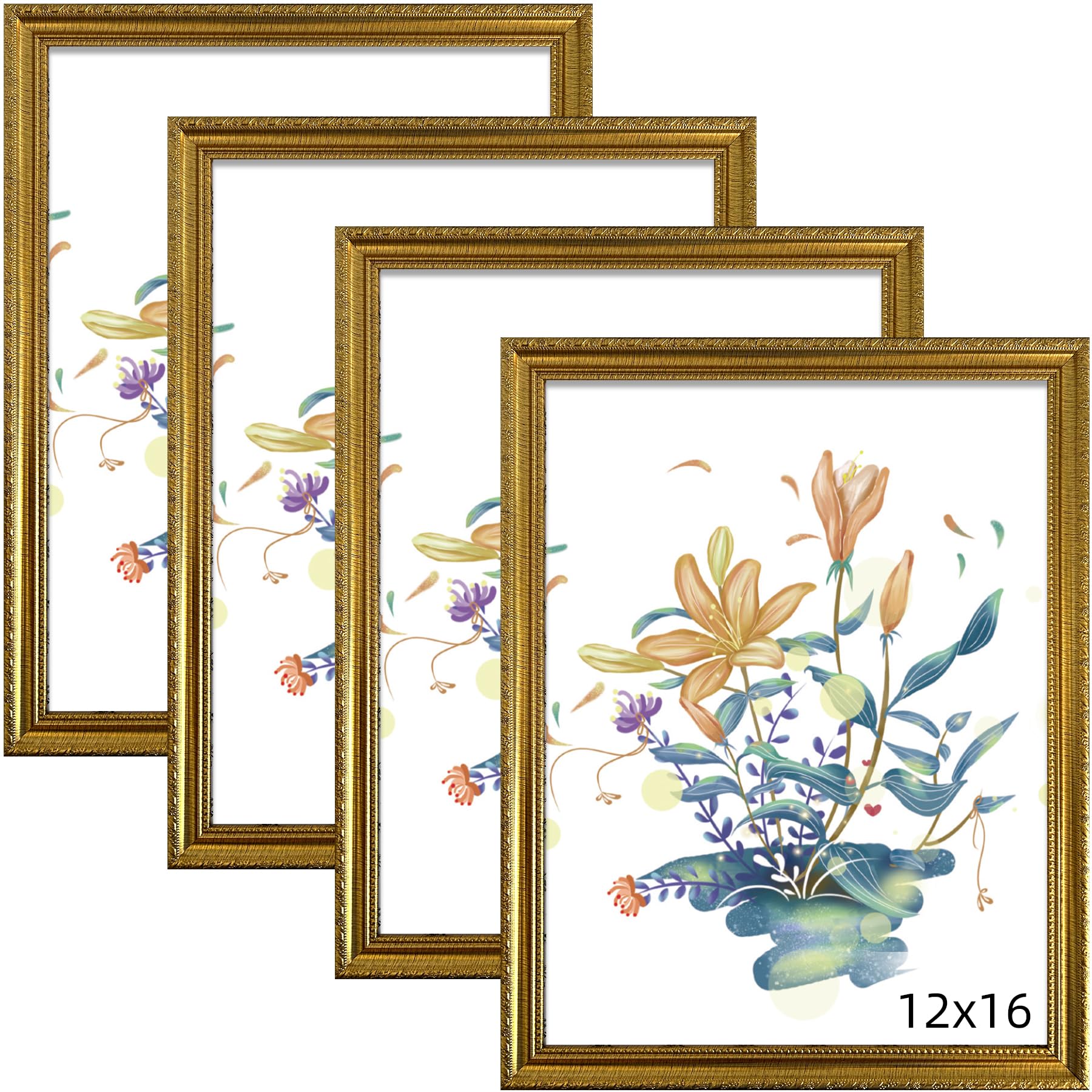 Photo 1 of BESCRCL 12x16 Picture Frame Gold, Frames for Wall Display, Rustic Vintage Photo Frame with Shatterproof Crystal Acrylic, 4 Pack