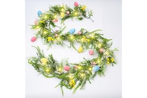 RJZZ 6 FT Easter Decorations Easter Garland for Mantle Artificial Spring Garland for Mantle with Lights Spring Decor Wreaths for Front Door for Home Fireplace Porch Door Party