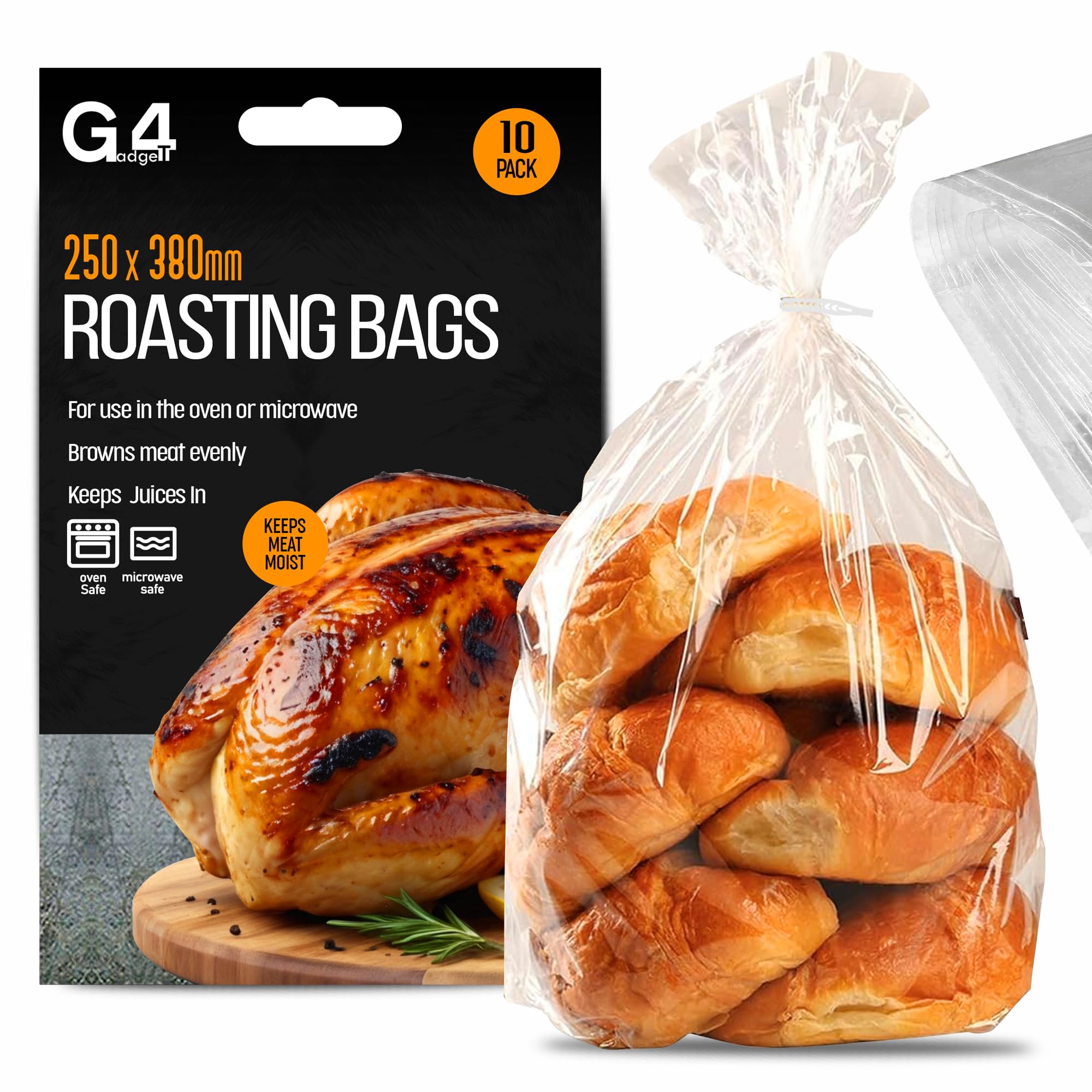 Pack Of 10 Large 250mm x 380mm Roasting Bags Oven And Microwave Safe Cooking Meat Chicken Fish Vegetables
