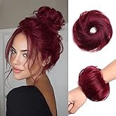 XIXISNOW Messy Bun Hair Piece 100% Human Hair Chignons Scrunchies Elastic Rubber Band Hair Buns Scrunchie Donut Updo Real Hair Fake Messy Bun Extensions Wigs Buns Hairpieces for Women Burgundy